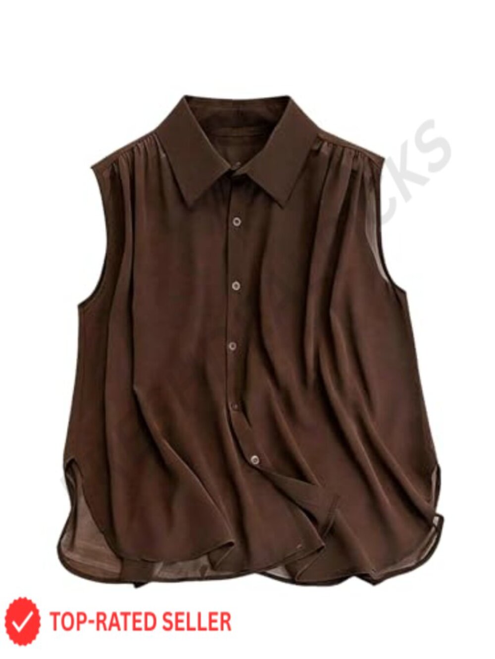 Plus Size Collared Button Up Sleeveless Chiffon Tank Top